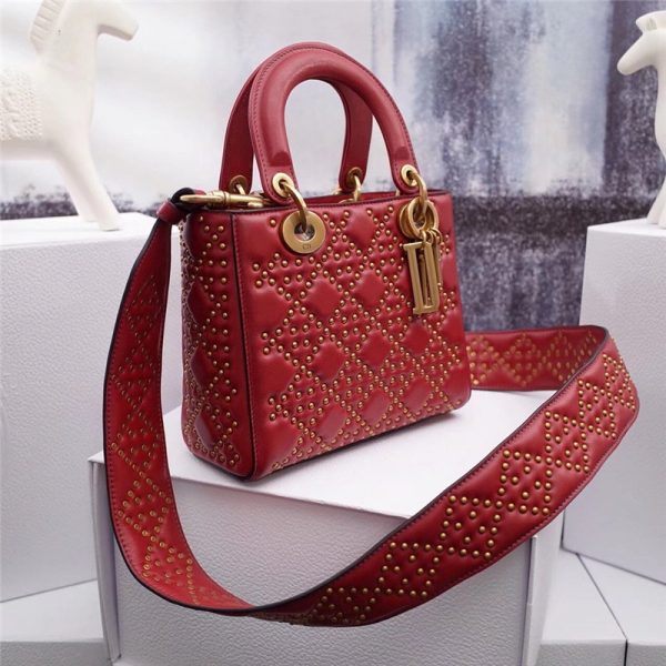 Lady Dior Pouchette Rivet bag red
