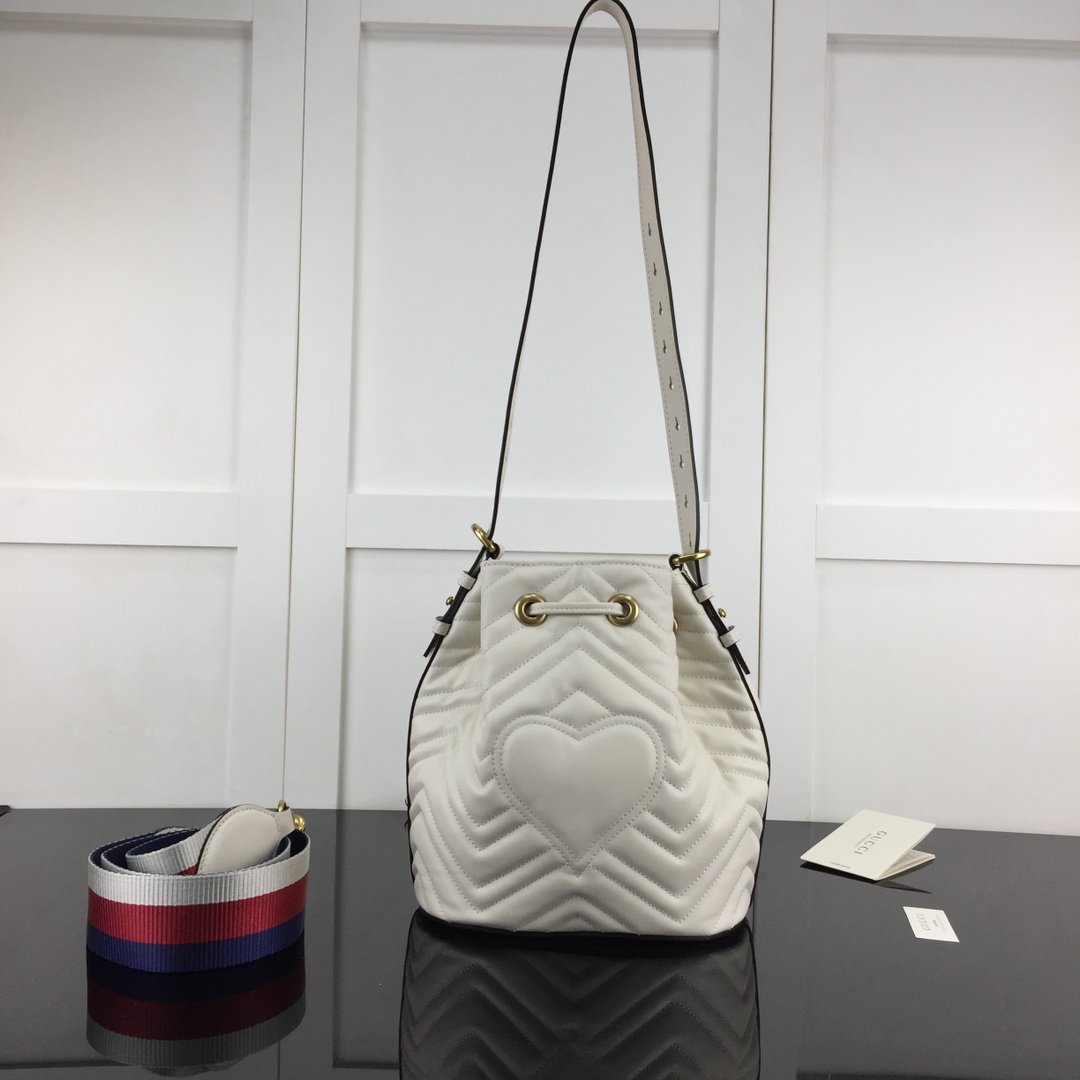 Gucci GG Marmont Quilted Leather Bucket Bag 476674 in white - Image 2
