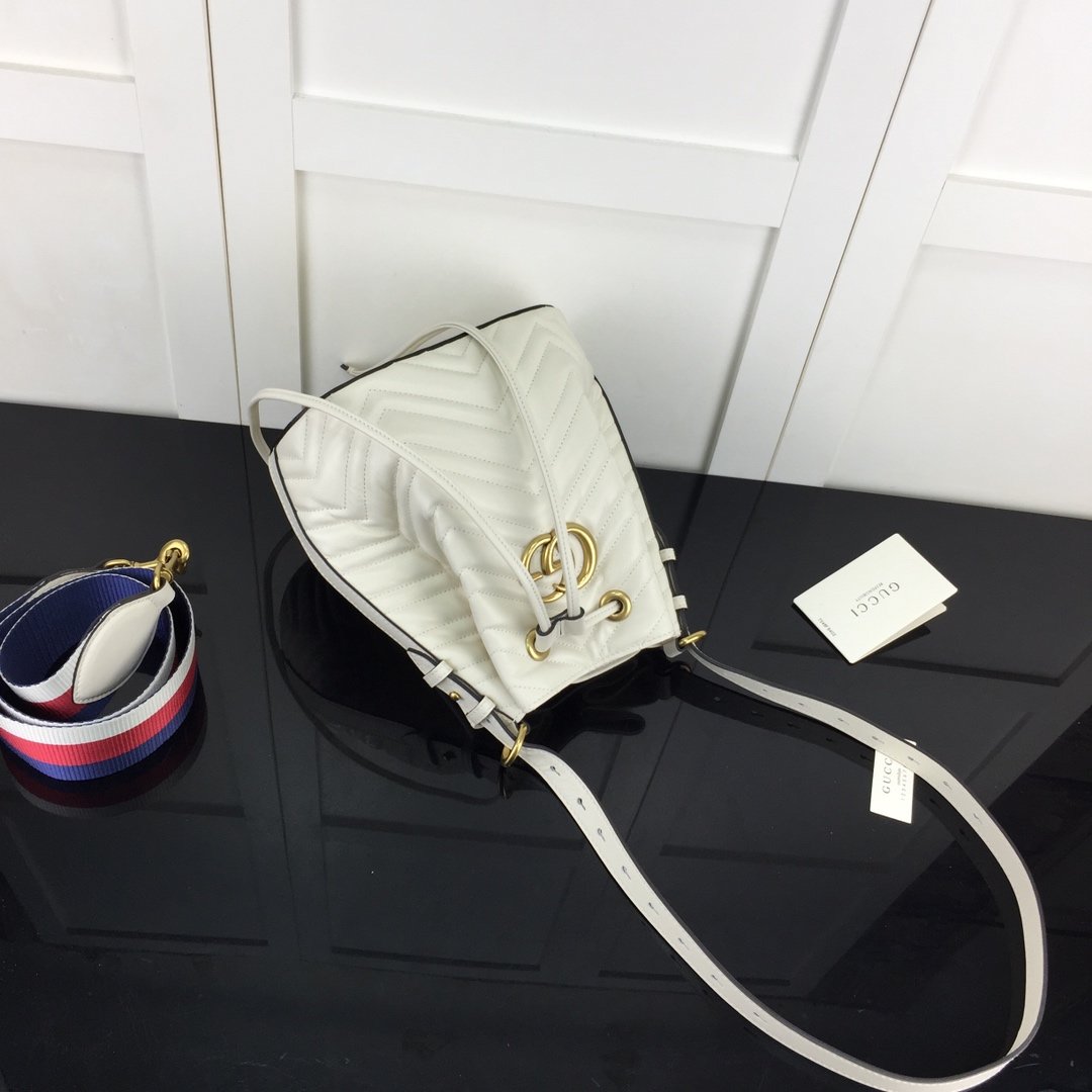 Gucci GG Marmont Quilted Leather Bucket Bag 476674 in white - Image 8