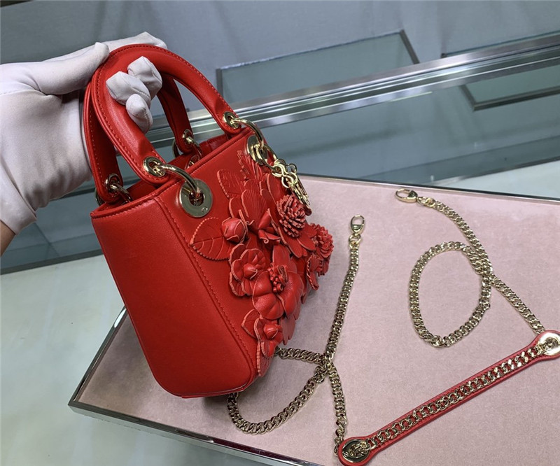 lady dior relief flower bag red - Image 2