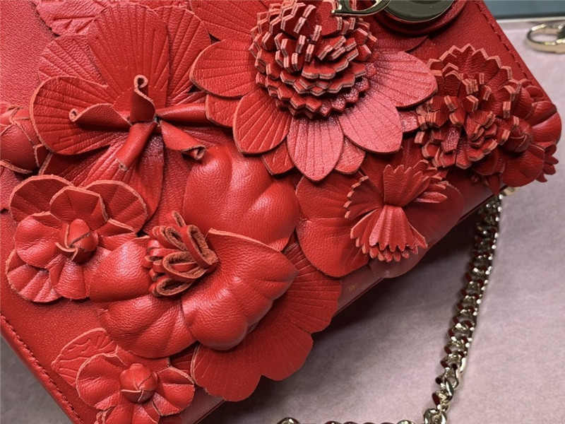 lady dior relief flower bag red - Image 6