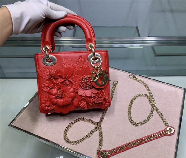 lady dior relief flower bag red