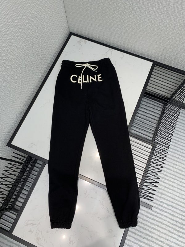celine plain cotton logo pants