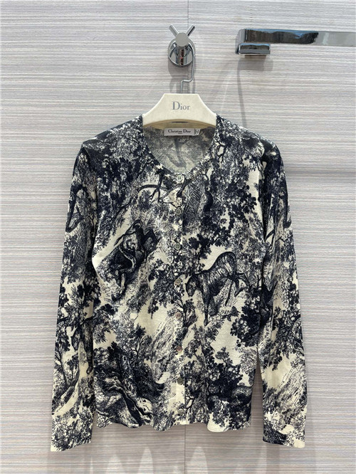 dior contrast striped printed cardigan