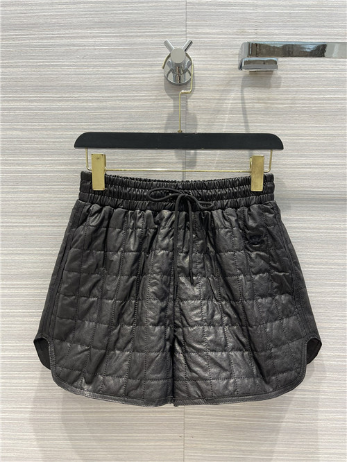 celine black plaid leather shorts