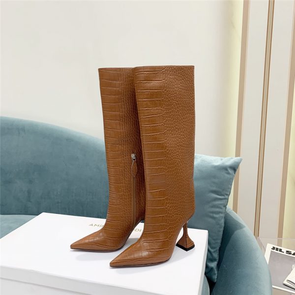 amina muaddi crocodile print boots
