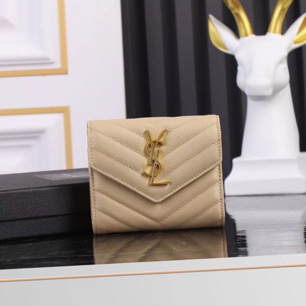 YSL Yves Saint Laurent SLP Trifold Wallet Milk tea color