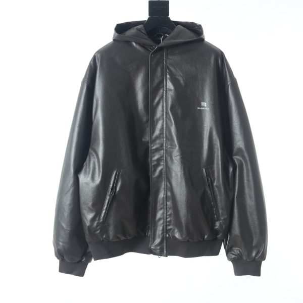 Balenciaga 22FW Double Hook Hooded Padded Leather Jacket