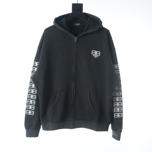 Balenciaga 22FW Double B Lock Embroidered Zipper Hooded Jacket