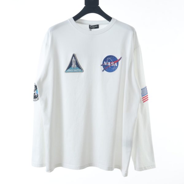 Balenciaga X Yeezy X Gap three -party joint Rockets National Flag Embroidered long -sleeved T -shirt white