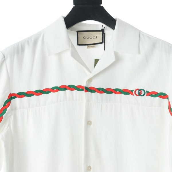 Gucci 22SS acetate embroidered striped webbing short-sleeved shirt - Image 8