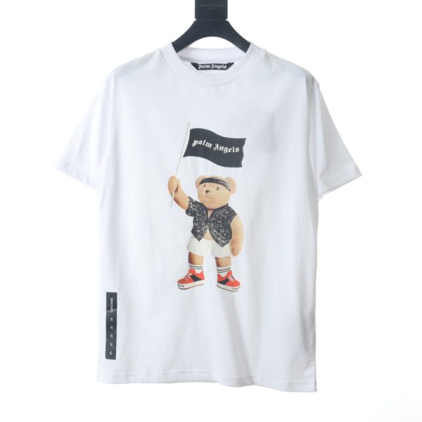 Palm Angels Pirate Bear Flag Logo Print Short Sleeve T-Shirt