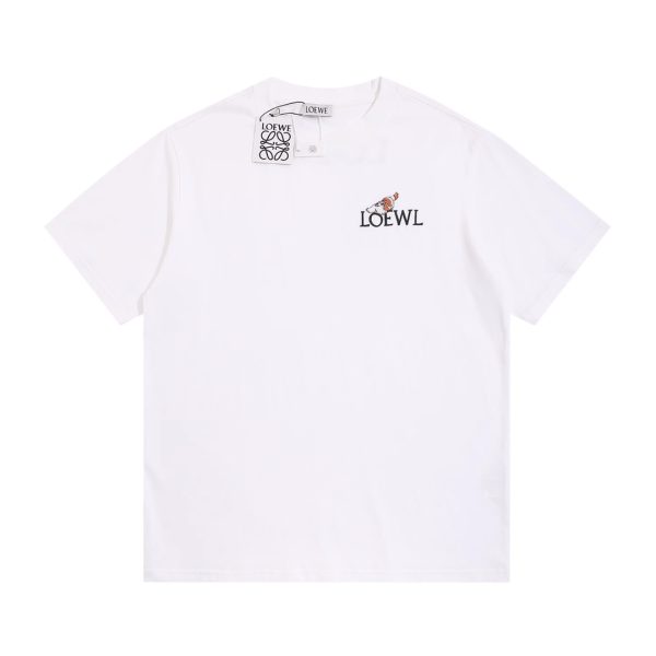Loewe, Loewe 23ss embroidered Logo back print couple short-sleeved T-shirts. High-end minimalist style that never gets tired of looking at white, two-color three-dimensional embroidery puppy ?