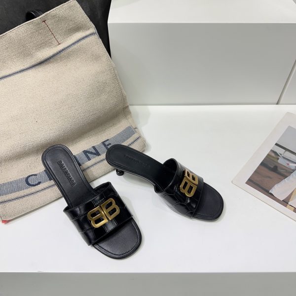 Balenciaga 26 spring and summer counter latest metal BB buckle high-heeled stone pattern Muller slippers