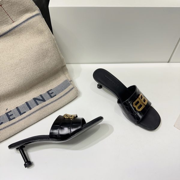 Balenciaga 26 spring and summer counter latest metal BB buckle high-heeled stone pattern Muller slippers - Image 7