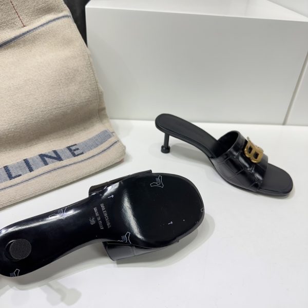 Balenciaga 26 spring and summer counter latest metal BB buckle high-heeled stone pattern Muller slippers - Image 6