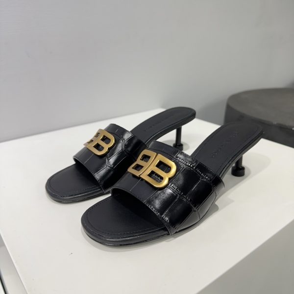 Balenciaga 26 spring and summer counter latest metal BB buckle high-heeled stone pattern Muller slippers - Image 4