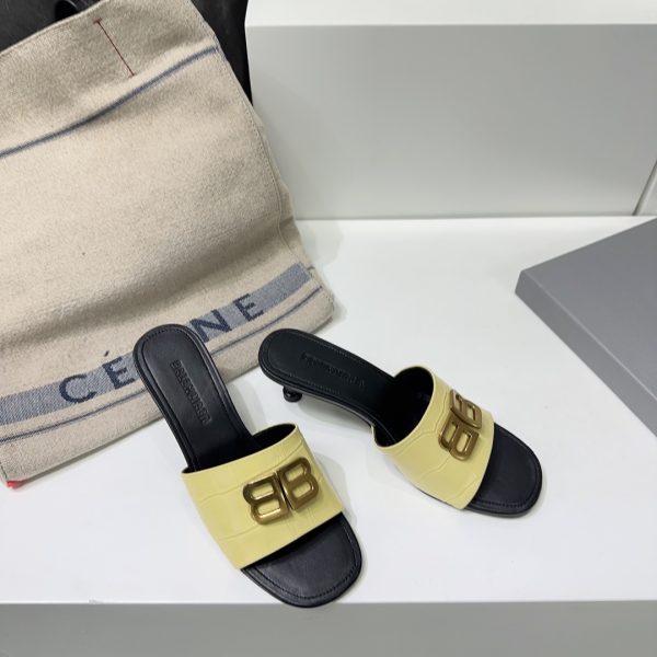 Balenciaga 26 spring and summer counter latest metal BB buckle high-heeled stone pattern Muller slippers - Image 10