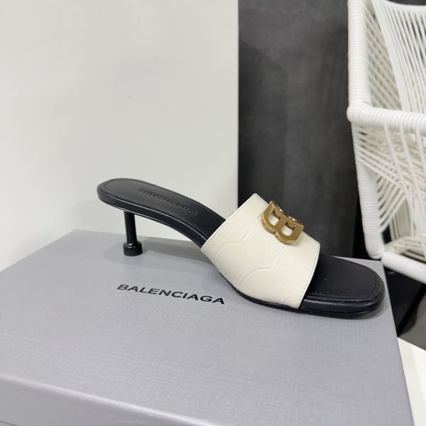 Balenciaga 26 spring and summer counter latest metal BB buckle high-heeled stone pattern Muller slippers - Image 8