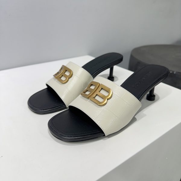 Balenciaga 26 spring and summer counter latest metal BB buckle high-heeled stone pattern Muller slippers - Image 5