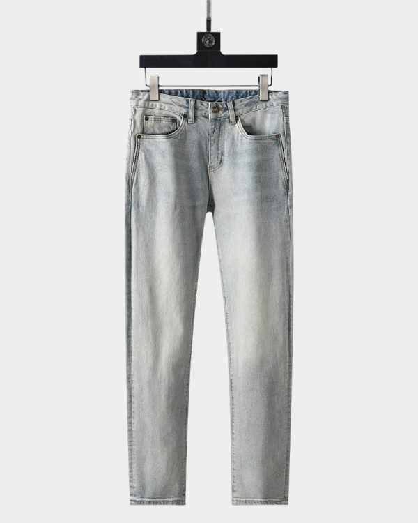 YSL Saint Laurent 23SS spring and summer series jeans, small straight design, high-end washing process, elastic fabric, high comfort, creative embroidery LOGO design on the back pocket
