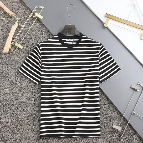 2023 summer round neck new 56032# YSL Saint Laurent men's T-shirt letter embroidery stripes exclusive custom imported cotton fabric - Image 10