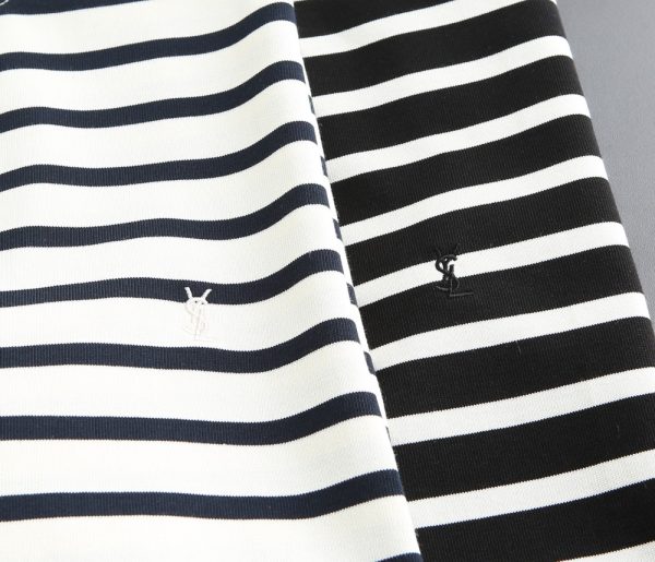 2023 summer round neck new 56032# YSL Saint Laurent men's T-shirt letter embroidery stripes exclusive custom imported cotton fabric - Image 4