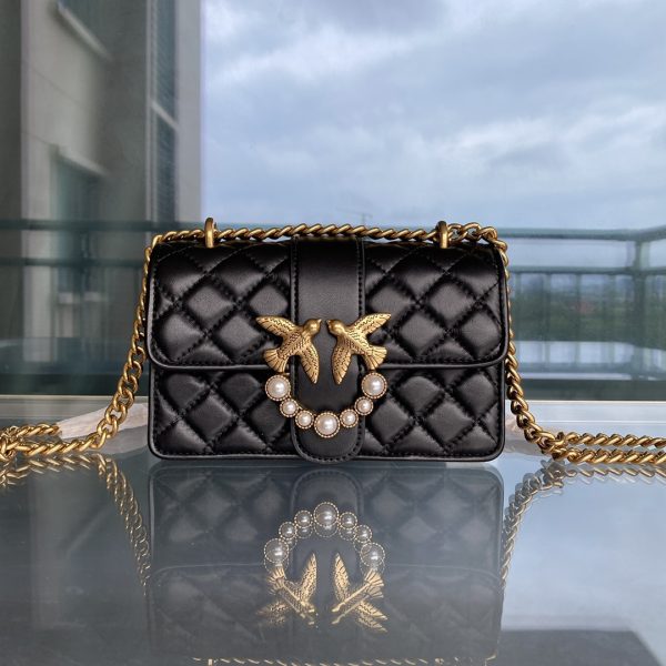 Pinko 2022 New Rhombus Pattern Underarm Bag Bird Bag Swallow Bag 1P22Z1Y7SR Black