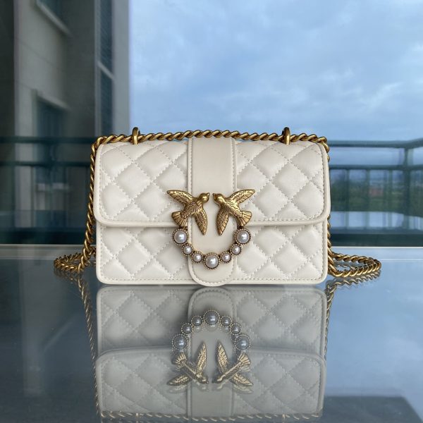 Pinko 2022 New Rhombus Pattern Underarm Bag Bird Bag Swallow Bag 1P22Z1Y7SR White