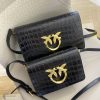 2023 New Pinko Swallow Bag Product High Crocodile Pattern Fashion Women's Bag One Shoulder Messenger Women's Bag Retro Black