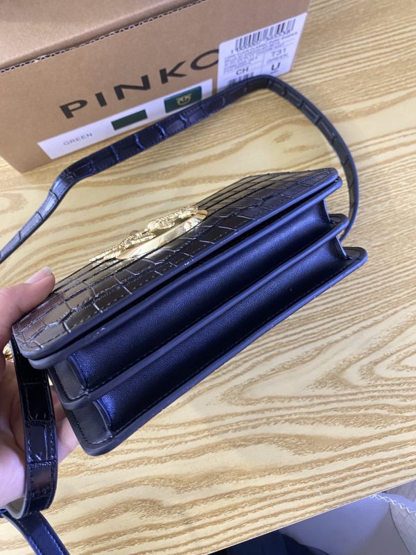 2023 New Pinko Swallow Bag Product High Crocodile Pattern Fashion Women's Bag One Shoulder Messenger Women's Bag Retro Black - Image 6