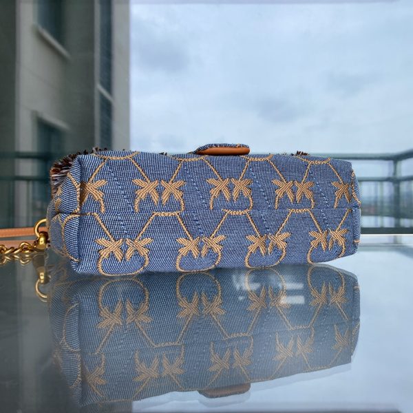 Pinko 2022 New Denim Denim Bag One-Shoulder Diagonal Flying Bird Underarm Bag Canvas Swallow Bag - Image 7
