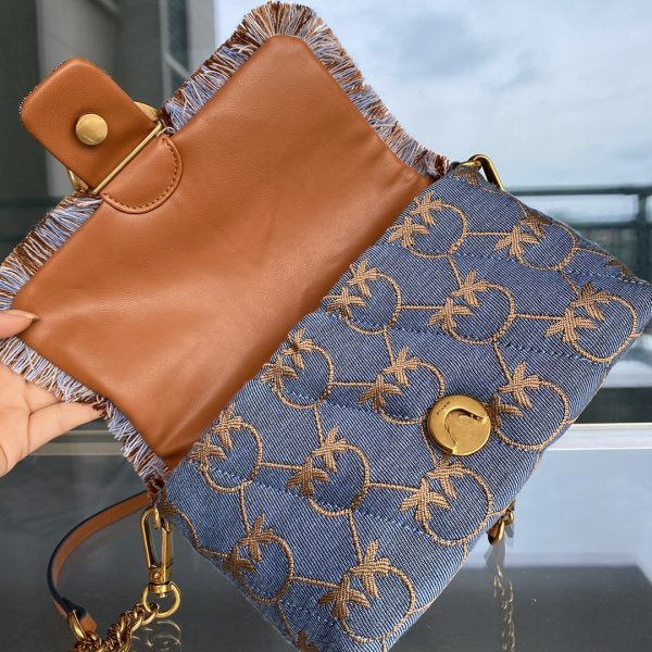 Pinko 2022 New Denim Denim Bag One-Shoulder Diagonal Flying Bird Underarm Bag Canvas Swallow Bag - Image 8