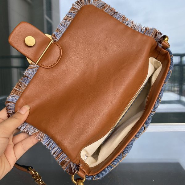 Pinko 2022 New Denim Denim Bag One-Shoulder Diagonal Flying Bird Underarm Bag Canvas Swallow Bag - Image 9