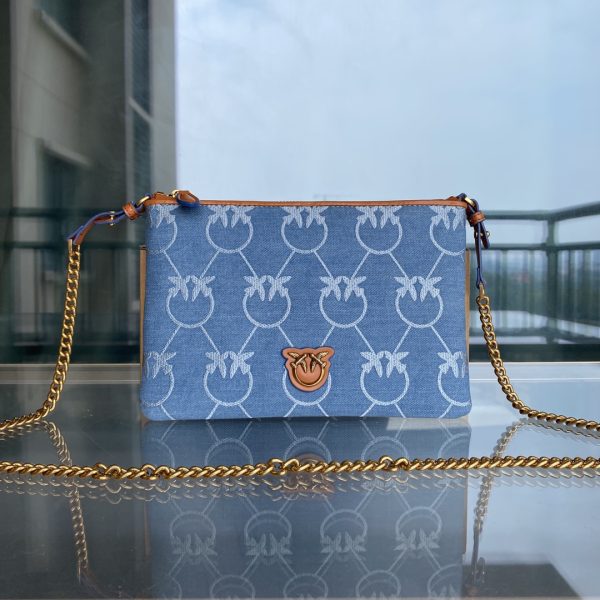 Pinko 2022 New Denim Denim Bag One-Shoulder Diagonal Flying Bird Underarm Bag Canvas Swallow Bag