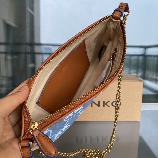 Pinko 2022 New Denim Denim Bag One-Shoulder Diagonal Flying Bird Underarm Bag Canvas Swallow Bag - Image 18