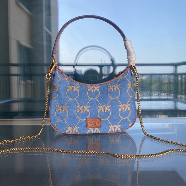 Pinko Swallow Bag 2022 Spring And Summer New Denim Underarm Saddle Bag One Shoulder Diagonal Chain Bag - Image 3