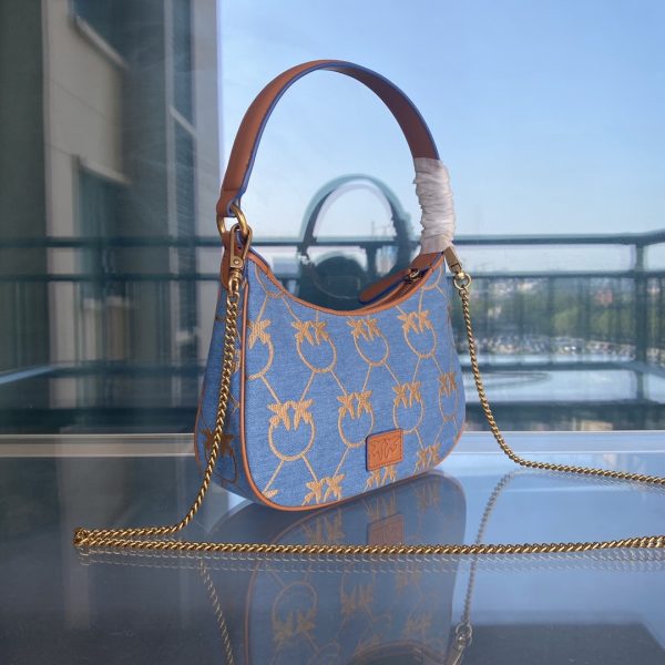 Pinko Swallow Bag 2022 Spring And Summer New Denim Underarm Saddle Bag One Shoulder Diagonal Chain Bag - Image 4