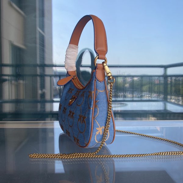 Pinko Swallow Bag 2022 Spring And Summer New Denim Underarm Saddle Bag One Shoulder Diagonal Chain Bag - Image 5