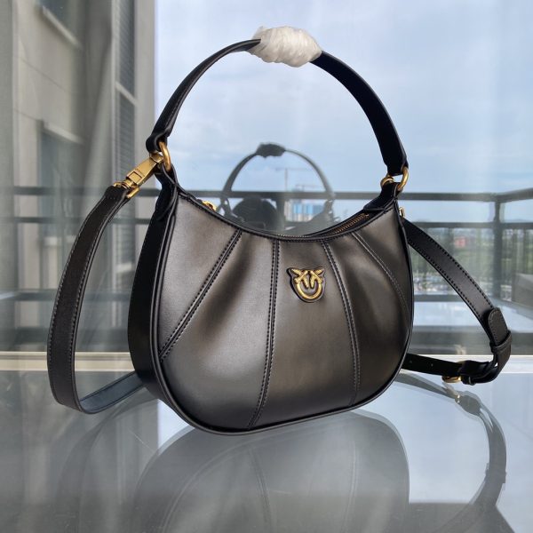 PINKO Swallow Bag Genuine Leather Women's Bag 2022 Spring and Summer New Leather Underarm Bag Half-Moon Single Shoulder Diagonal Handbag Black - Image 2