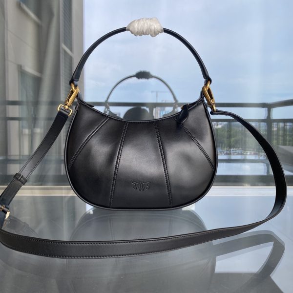 PINKO Swallow Bag Genuine Leather Women's Bag 2022 Spring and Summer New Leather Underarm Bag Half-Moon Single Shoulder Diagonal Handbag Black - Image 3