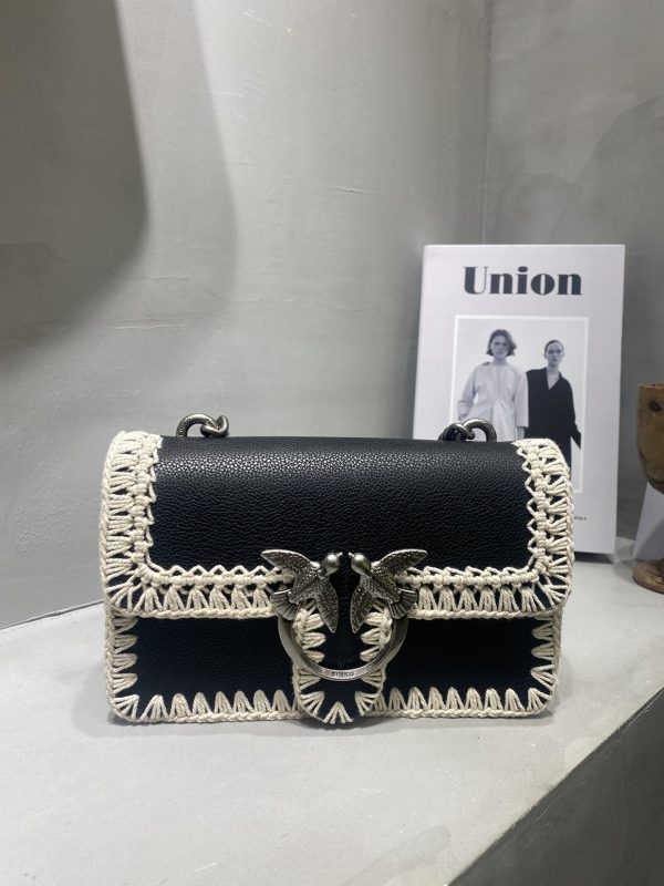 Celebrities with the same style PINKO spring and summer new woven mini bird swallow bag 1P222DY6XY