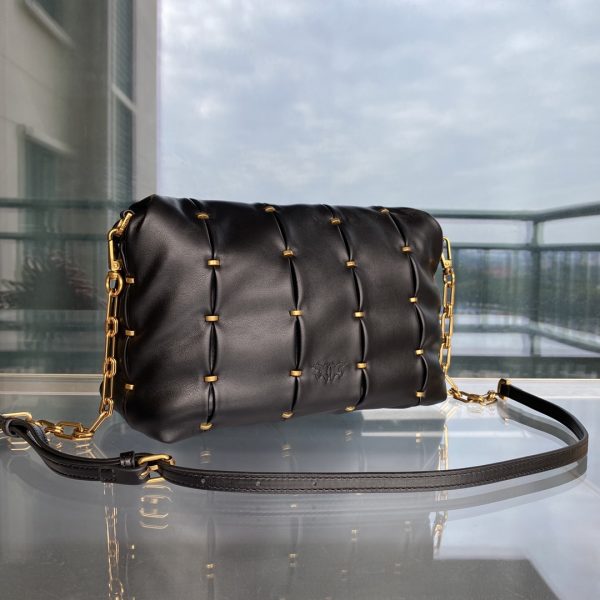 Pinko Plum Home Swallow Bag New Puff Pillow Bag One Shoulder Messenger Chain Bag Black - Image 4