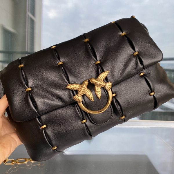 Pinko Plum Home Swallow Bag New Puff Pillow Bag One Shoulder Messenger Chain Bag Black - Image 6