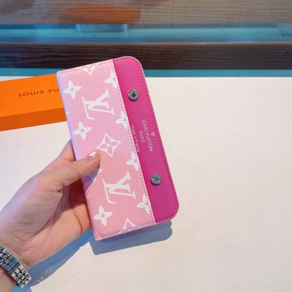 Louis Vuitton presbyopic color block leather case mobile phone case/mobile phone case card holder
