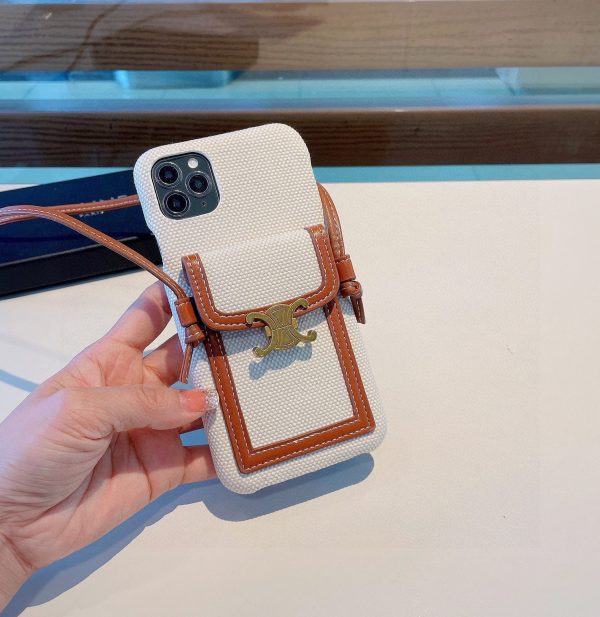 Celine card bag, mobile phone case, three-pack case, holder, lanyard, crossbody, hanging neck white