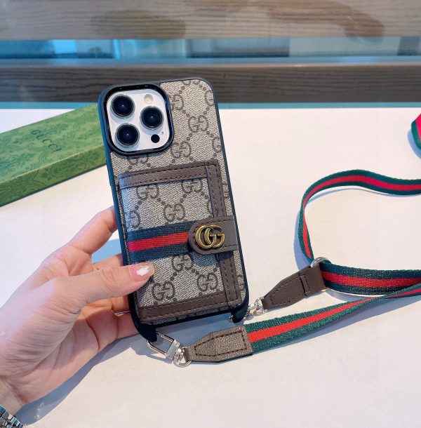 Gucci card holder original leather series mobile phone case two-in-one hanging hole can be matched with a shoulder strap