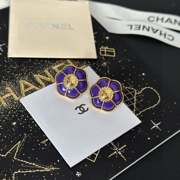 Chanel purple camellia letter stud earrings jewelry - Image 3