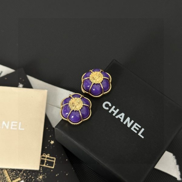 Chanel purple camellia letter stud earrings jewelry - Image 5