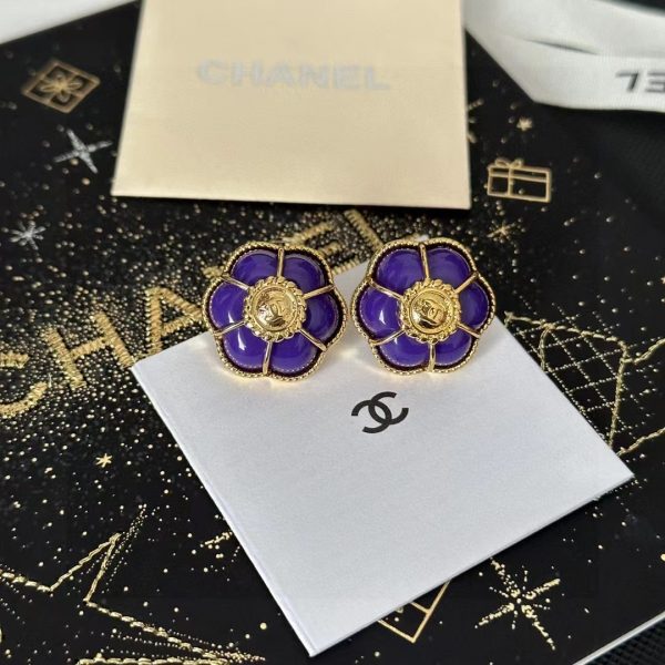 Chanel purple camellia letter stud earrings jewelry - Image 6